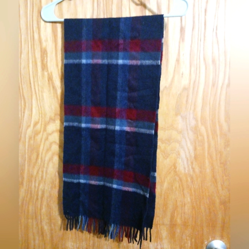 Woodward & Lothrop Dark Plaid Cashmere  German Scarf  48" L x 11" W